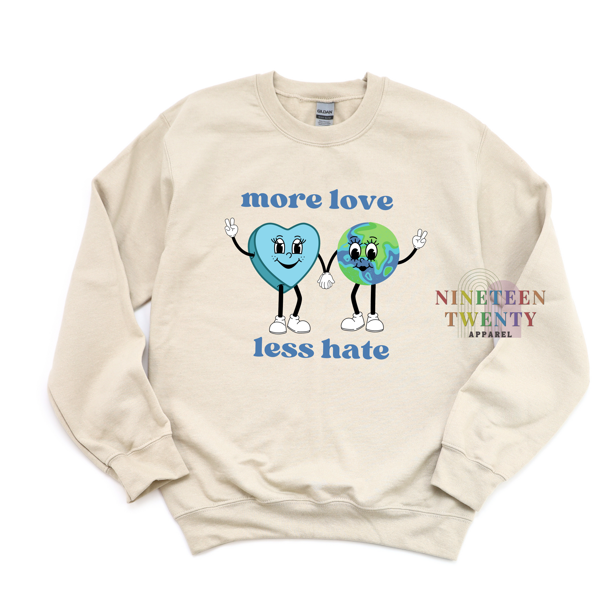 More Love Less Hate Adult Tee And Sweatshirt – Nineteen Twenty Apparel